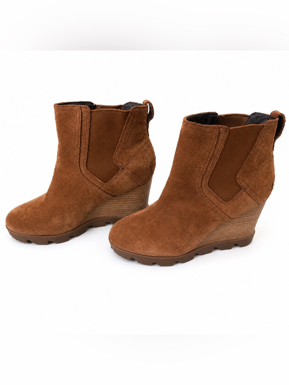 SOREL Women’s Brown Suede Wedge Chelsea Ankle Boots Size 8 Leather